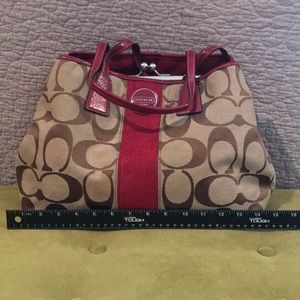 Coach Canvas & Red Leather Purse